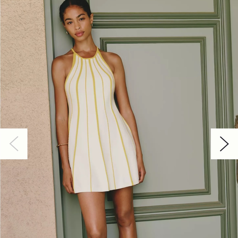 Anthropologie Celandine Sleeveless White Mini Dress Yellow Stripe size small